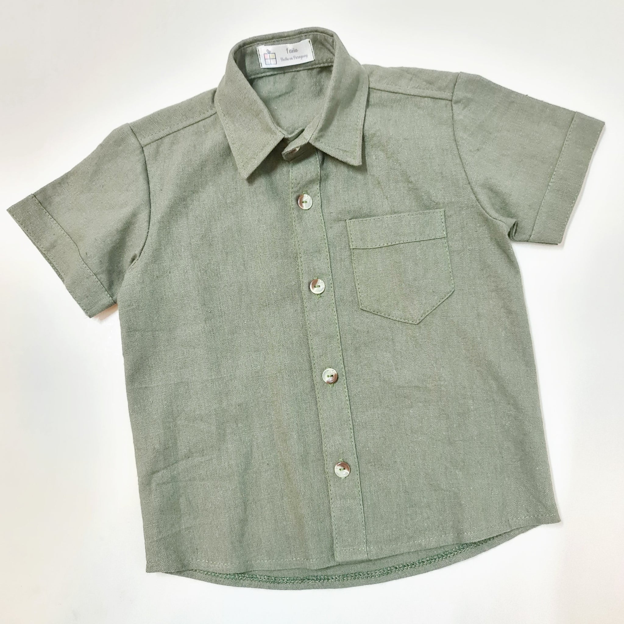 Camisa Lino Verde Con Cuello