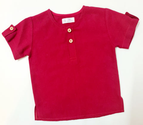 Camisa Lino Rojo Cuello Mao