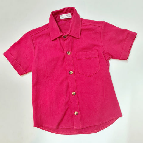 Camisa Lino Rojo Con Cuello