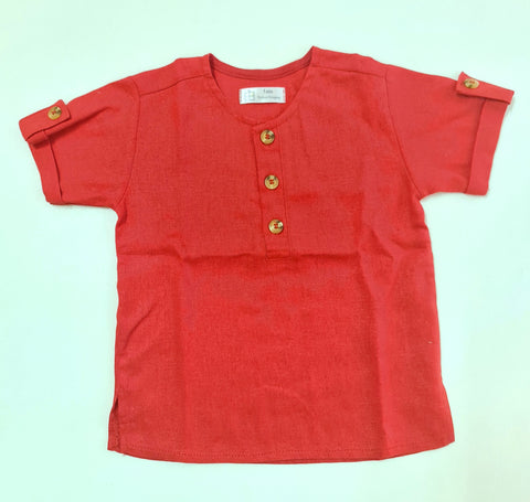Camisa Lino Rojo Cuello Mao