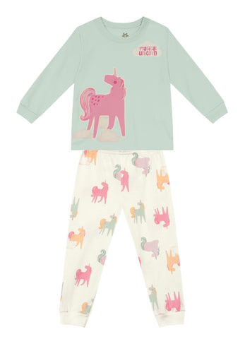 Pijama Unicornio Verde Brilla en la Oscuridad