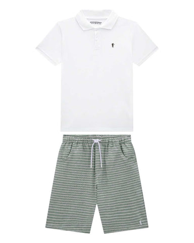 Conjunto OM Polo Blanco Rayas