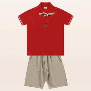Conjunto Polo Rojo Beige