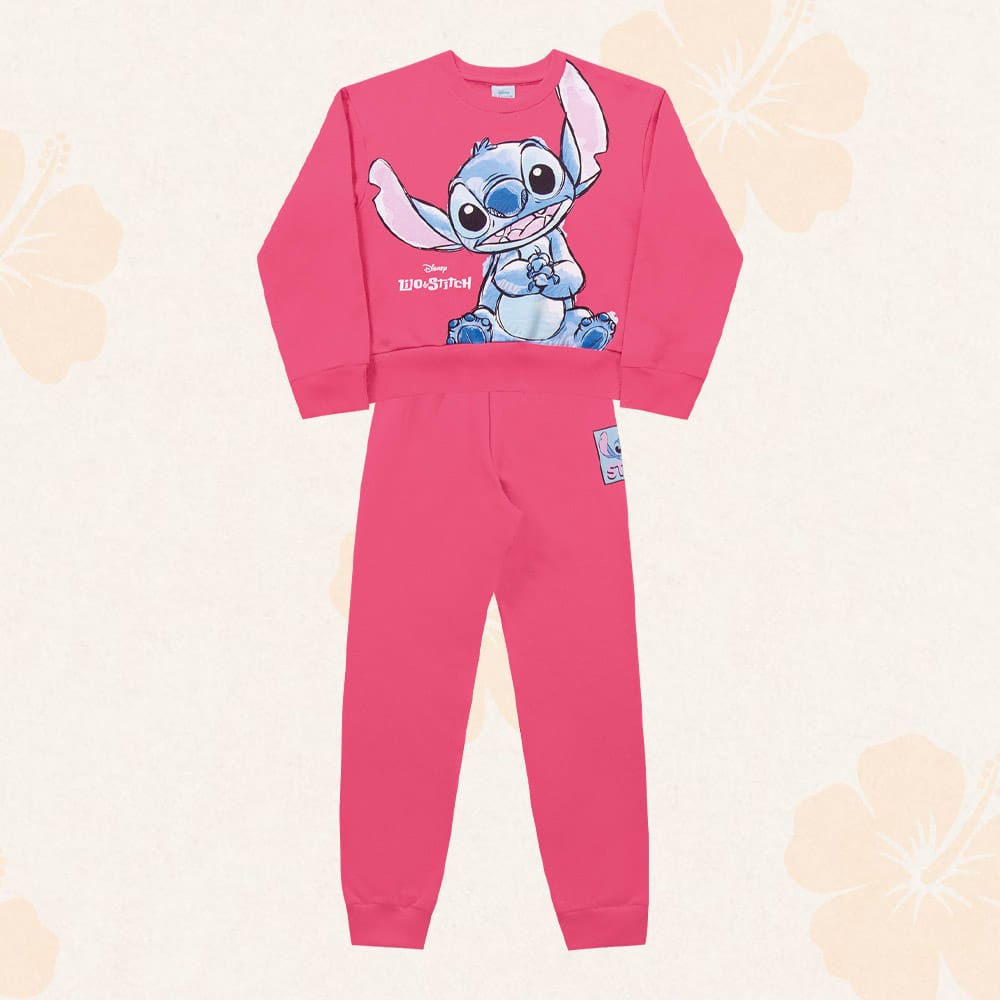 Conjunto Stitch Rosa Moleton