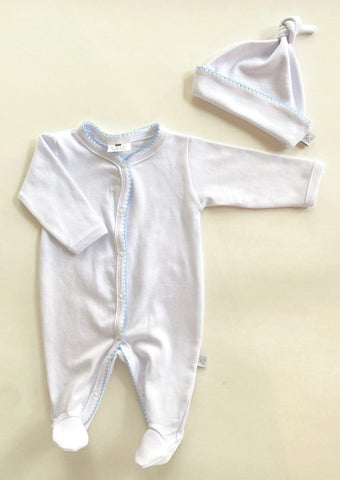 Enterito + Gorrito Blanco Celeste bebe