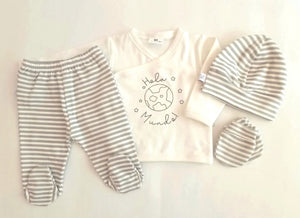 Set Hola Mundo Gris Rayas bebe