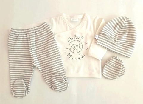 Set Hola Mundo Gris Rayas bebe
