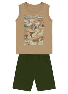 Conjunto Camisilla Dino Verde / Beige