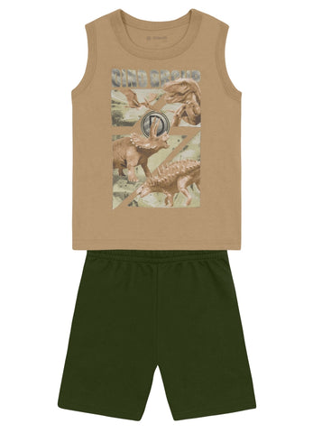 Conjunto Camisilla Dino Verde / Beige