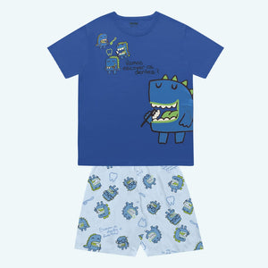 Pijama Dino Azul brilla en la oscuridad