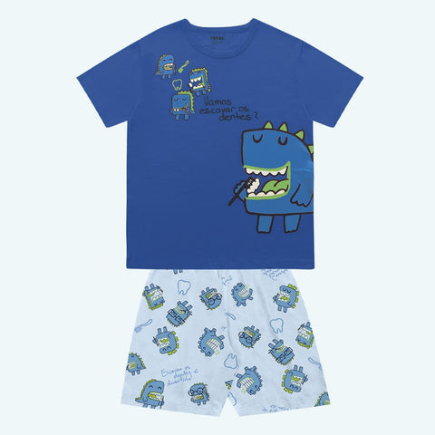 Pijama Dino Azul brilla en la oscuridad
