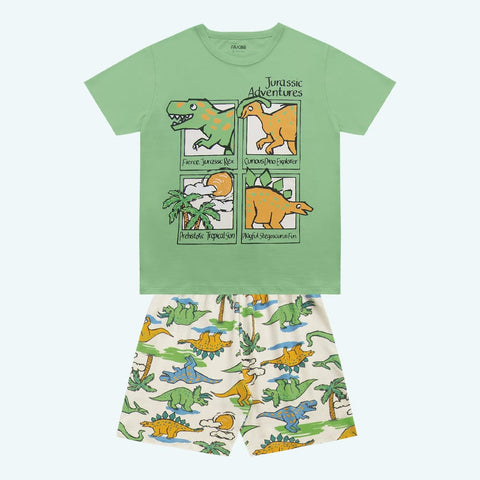 Pijama Dino verde naranja brilla en la oscuridad