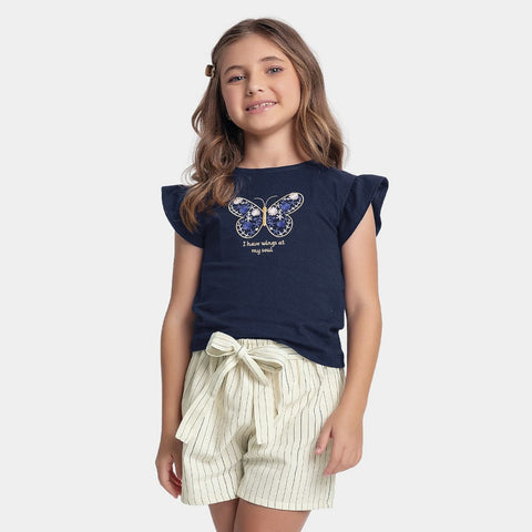 Conjunto Blusa Azul mariposa y Shorts