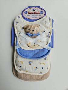 Set Bebe Babero +  Babitas + Sonajero Celeste