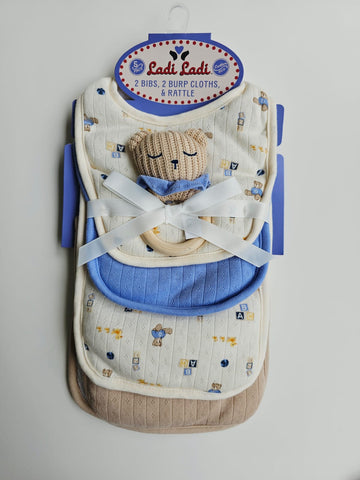 Set Bebe Babero +  Babitas + Sonajero Celeste