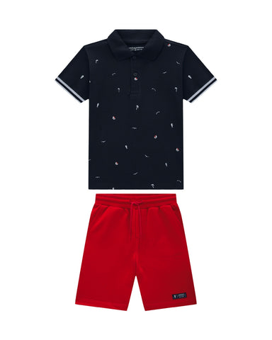Conjunto Onda Marinha Negro/Rojo