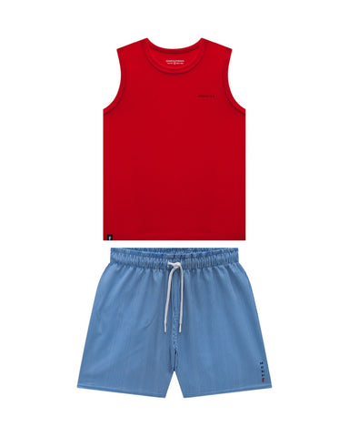 Conjunto Camisilla Onda Marinha  Rojo/Azul