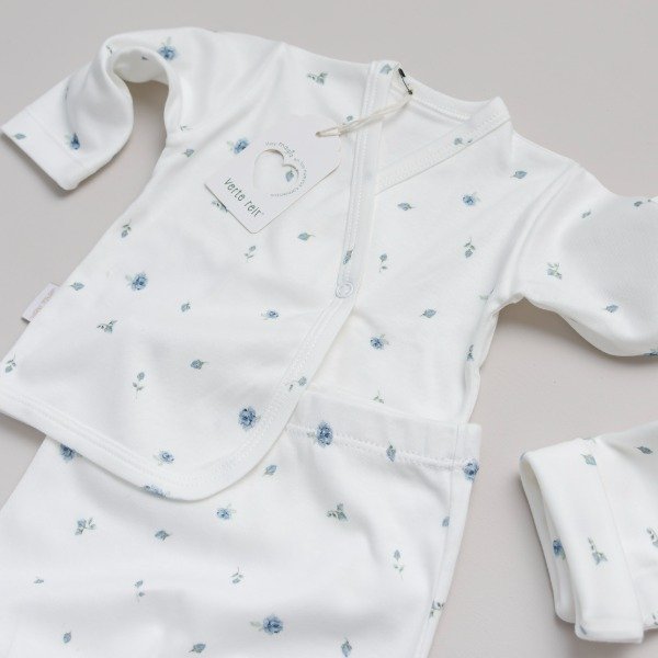 Set 4 Piezas beba con Manta Verte Reir Flores  Celestes