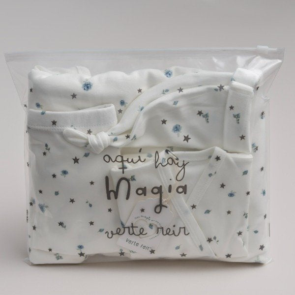 Set 4 Piezas beba con Manta Verte Reir Flores  Celestes