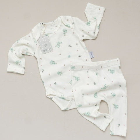 Set 2 piezas Beba Verte Reir Flores Celestes