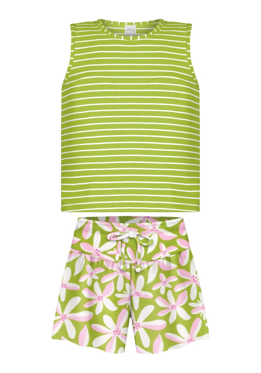 Conjunto Rayas Verde y Flores