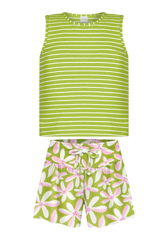 Conjunto Rayas Verde y Flores