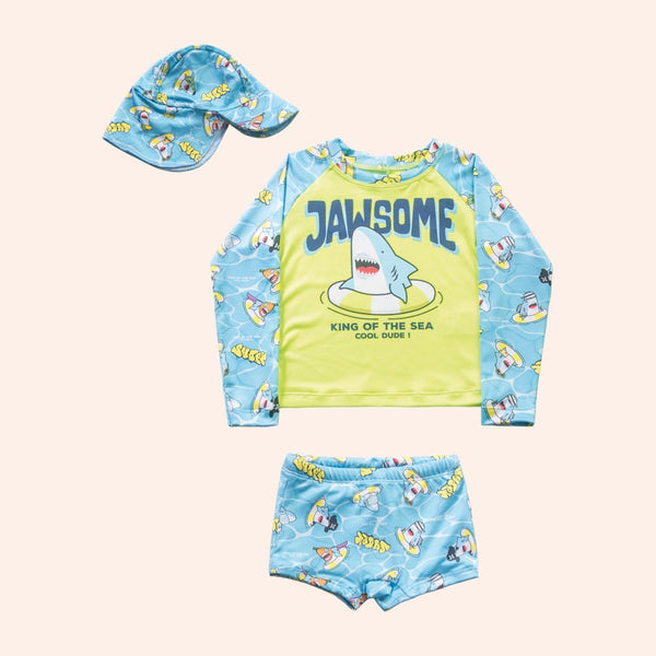 Traje de Baño Nene 3 Piezas Jawsome Flúor