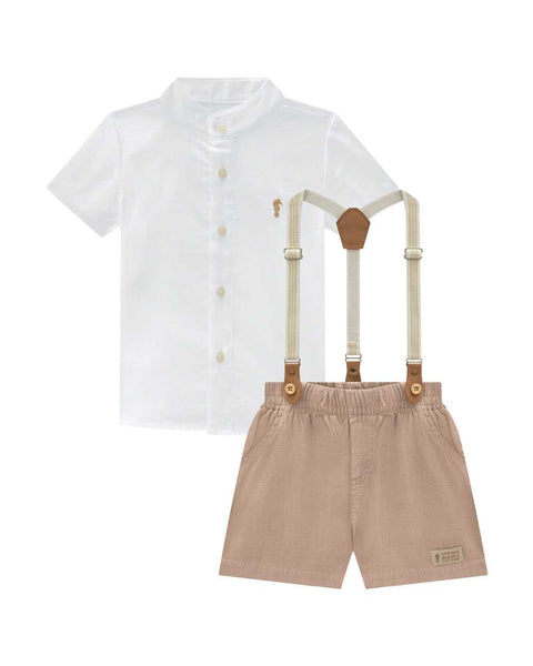 Conjunto Onda Marinha Tirantes Camisa y  Bermuda Lino