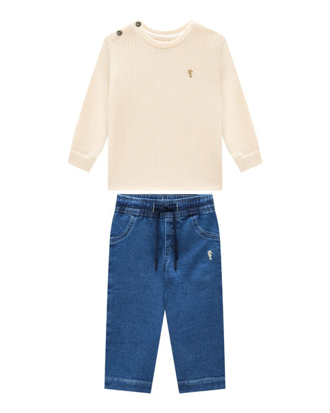 Conjunto Nene Onda Marinha Suéter Jeans