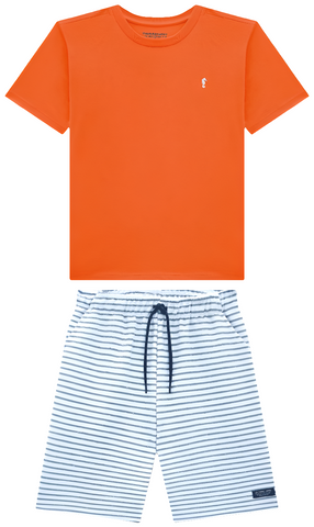 Conjunto OM Naranja Rayitas