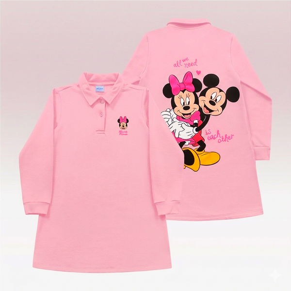 Vestido Minnie Rosa Frizado