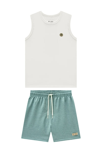 Conjunto Camisilla Blanca Short verde agua