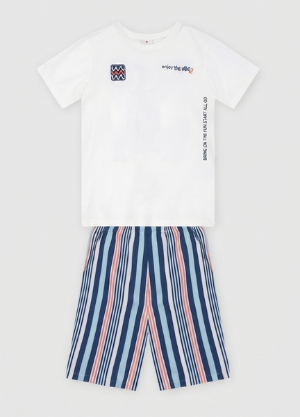 Conjunto Remera Blanca Bermuda Rayas