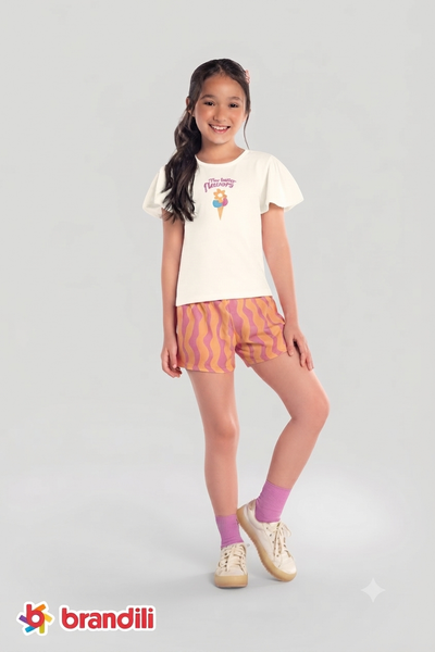 Conjunto Blusa Beige Short Rayas