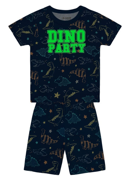 Pijama Brilla en la Oscuridad Dino Party Azul Marino