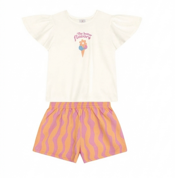 Conjunto Blusa Beige Short Rayas