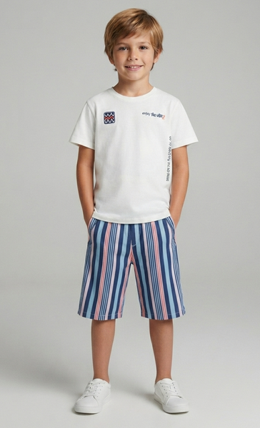 Conjunto Remera Blanca Bermuda Rayas