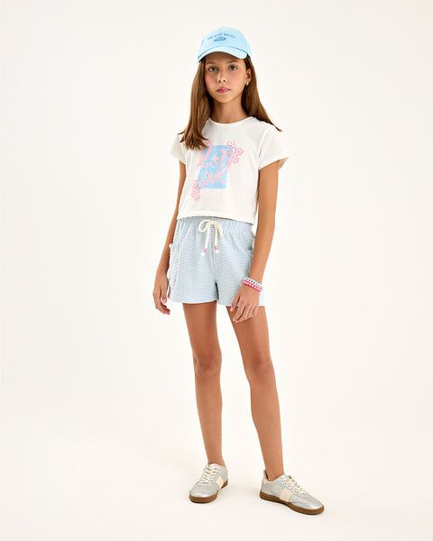 Conjunto Blanco Flores Short Rayas