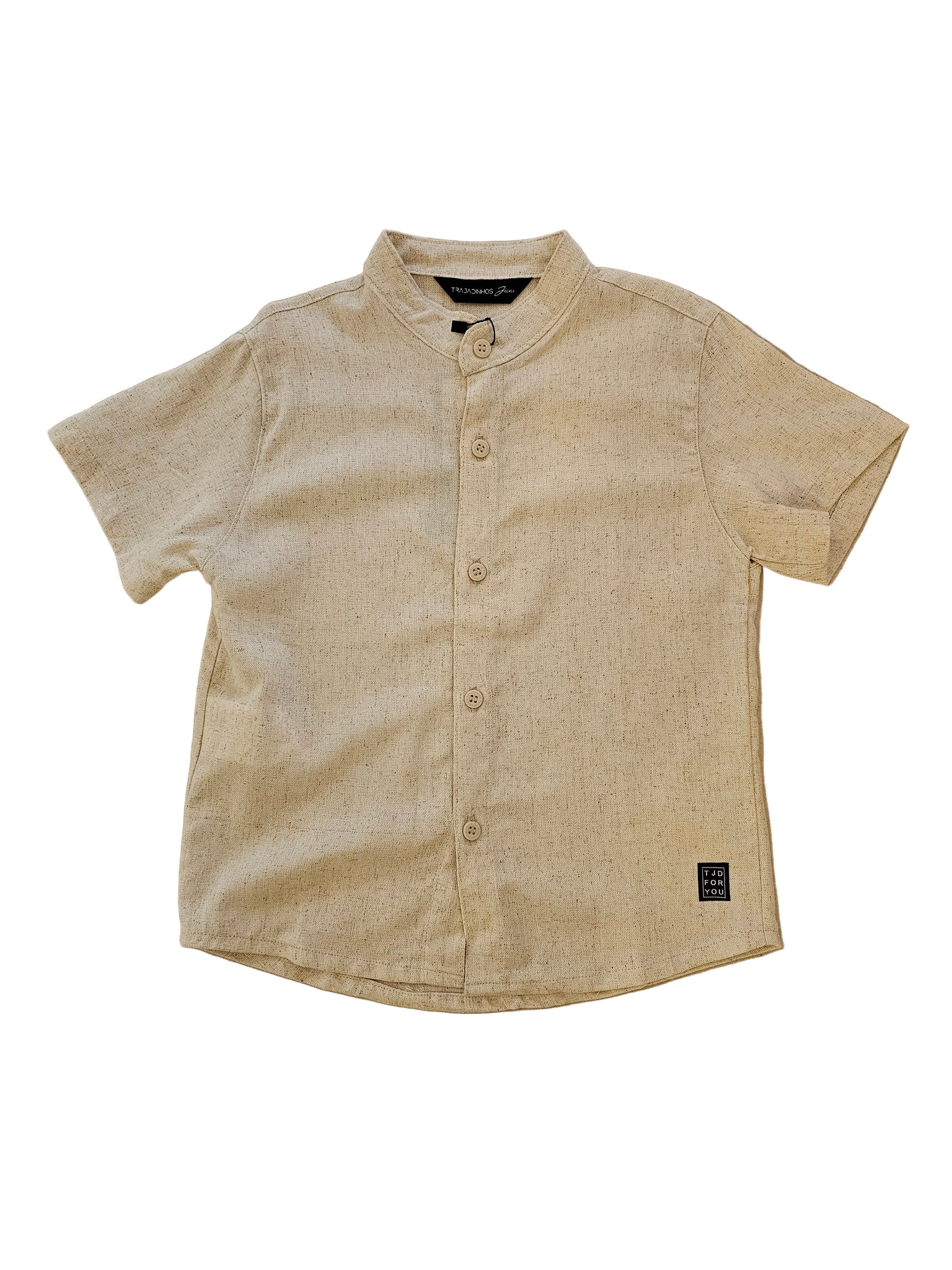 Camisa Cuello Mao de  Lino Beige