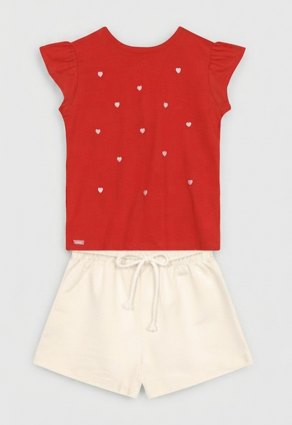Conjunto Corazones Rojo Short Beige