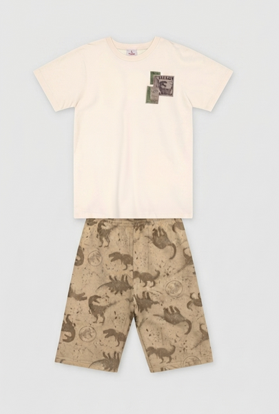 Conjunto Remera Beige Dinosaurio