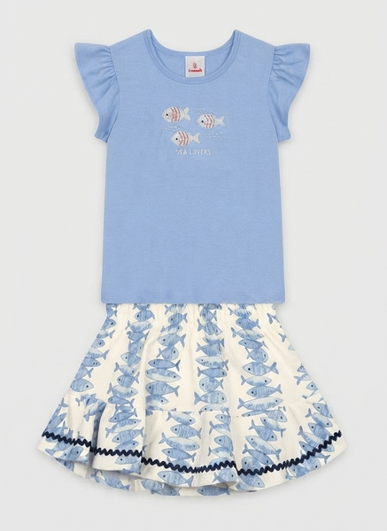 Conjunto Pecesito Celeste Short Pollera