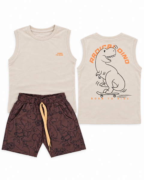 Conjunto Dino Camisilla Beige Short Marrón