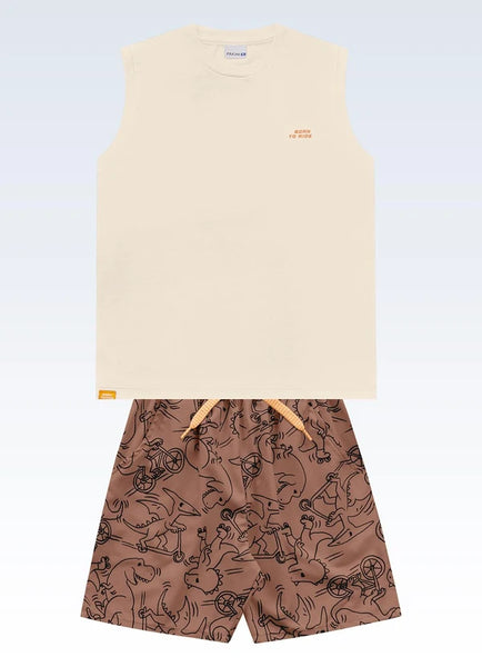 Conjunto Dino Camisilla Beige Short Marrón
