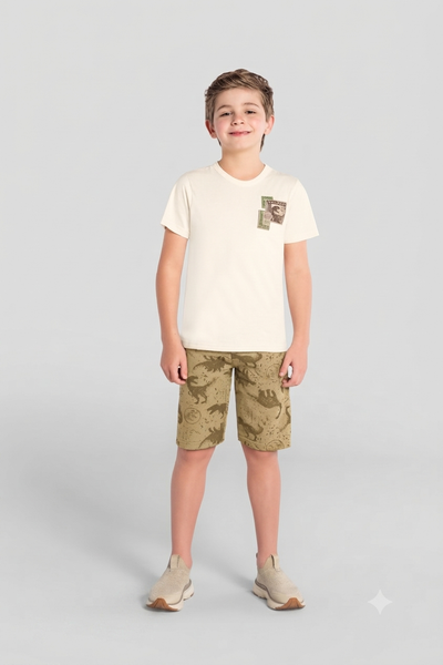 Conjunto Remera Beige Dinosaurio