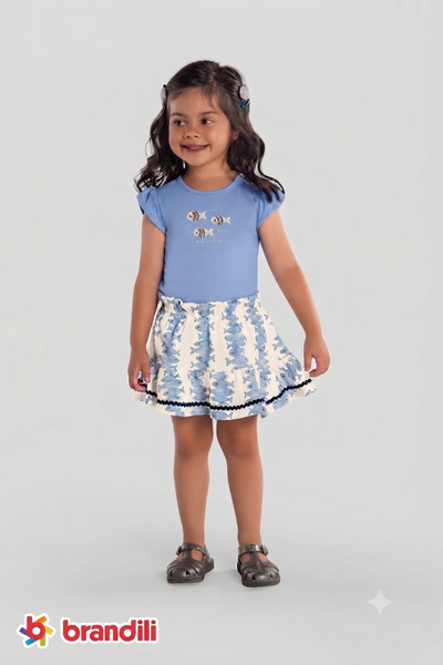 Conjunto Pecesito Celeste Short Pollera