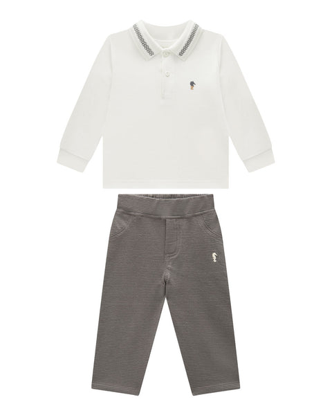 Conjunto Blanco con cuello pantalón Gris