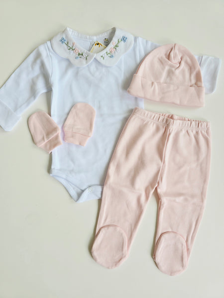 Set Bienvenida Beba Algodón Egipcio Rosa Flores