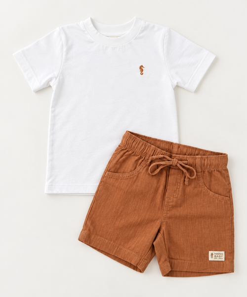 Conjunto Onda Marinha Blanca con Bermuda Marrón